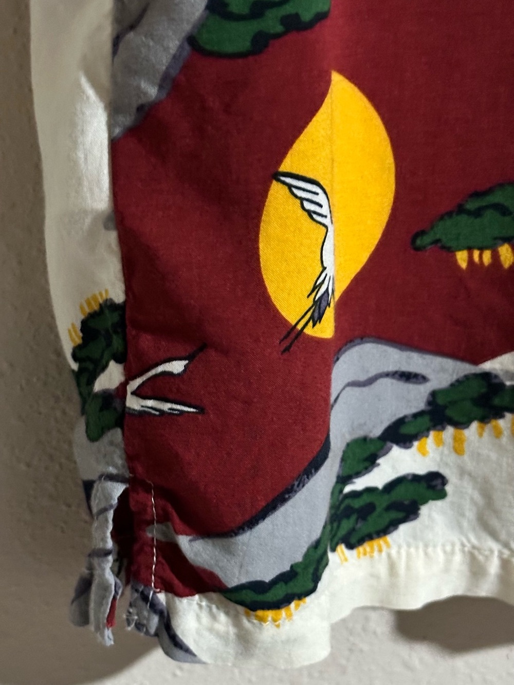 Denim & Flower Ricky Singh Burgundy, Cream & Yellow Crane Print Shirt - Picture 7 of 9